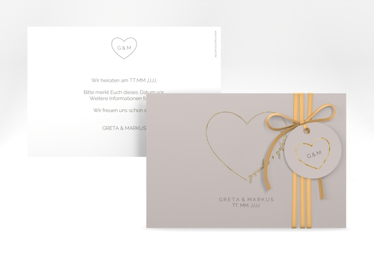Save the Date-Karte Lebenstraum A6 Karte quer grau gold