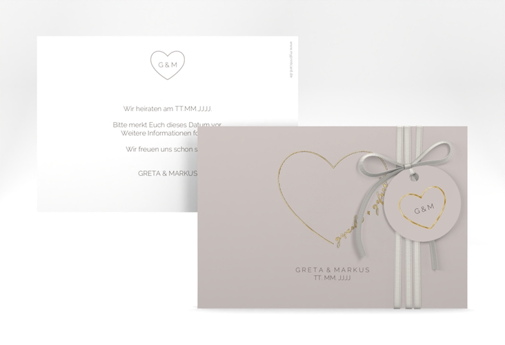 Save the Date-Karte Lebenstraum A6 Karte quer grau gold