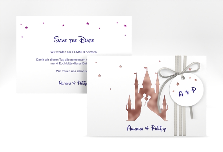 Save the Date-Karte Castle A6 Karte quer lila rosegold