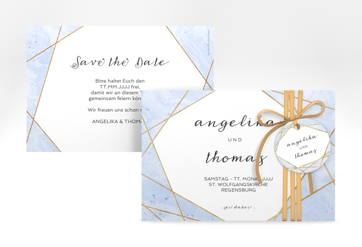 Save the Date-Karte Asymmetry A6 Karte quer blau gold