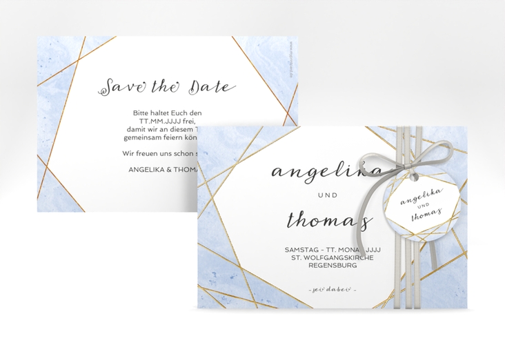 Save the Date-Karte Asymmetry A6 Karte quer blau gold
