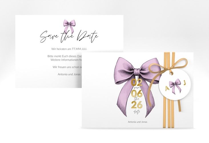 Save the Date-Karte Schleife A6 Karte quer rosa gold