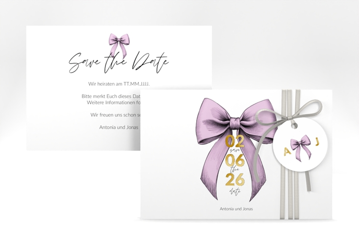Save the Date-Karte Schleife A6 Karte quer rosa gold
