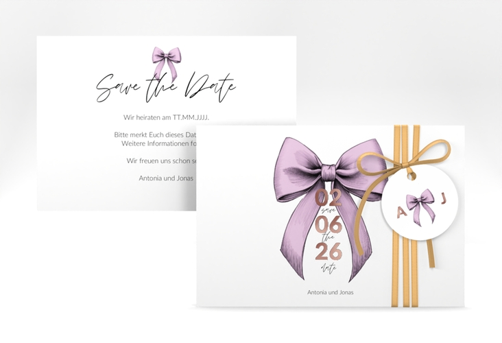 Save the Date-Karte Schleife A6 Karte quer rosa rosegold