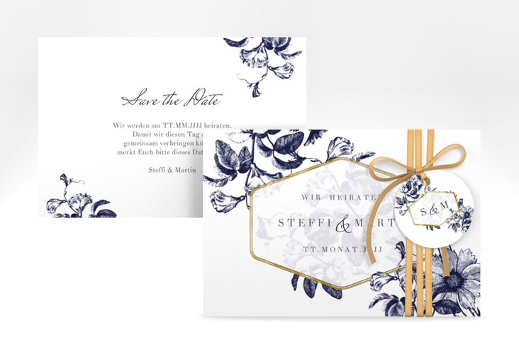 Save the Date-Karte Magnificent A6 Karte quer blau gold