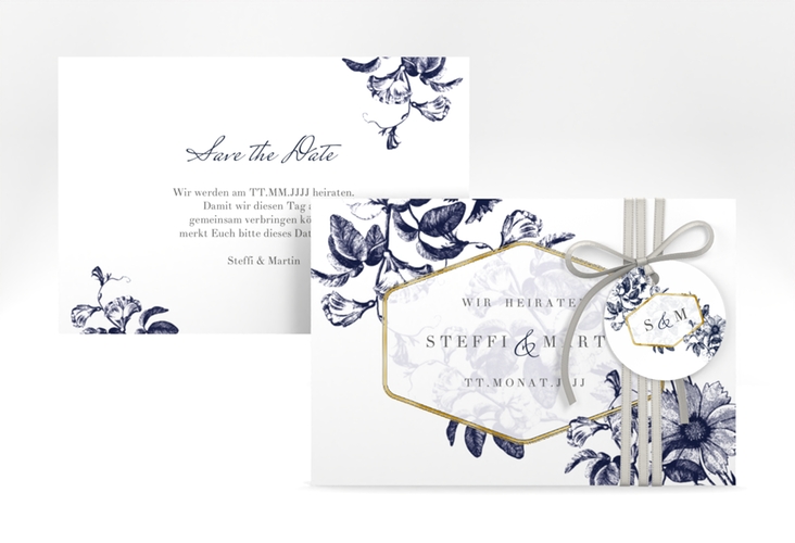 Save the Date-Karte Magnificent A6 Karte quer blau gold