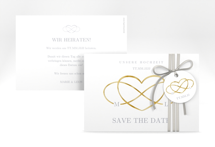Save the Date-Karte Infinity A6 Karte quer grau gold