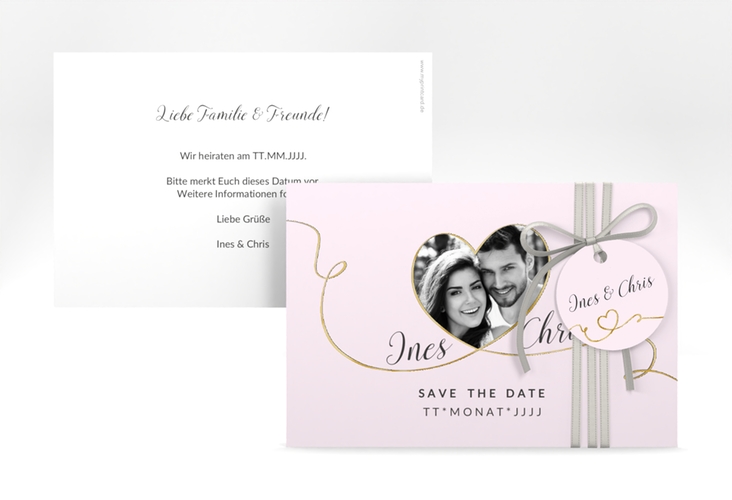 Save the Date-Karte Hochzeit Dolce A6 Karte quer rosa gold