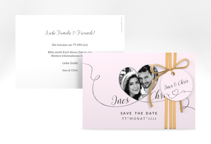 Save the Date-Karte Hochzeit Dolce A6 Karte quer rosa silber