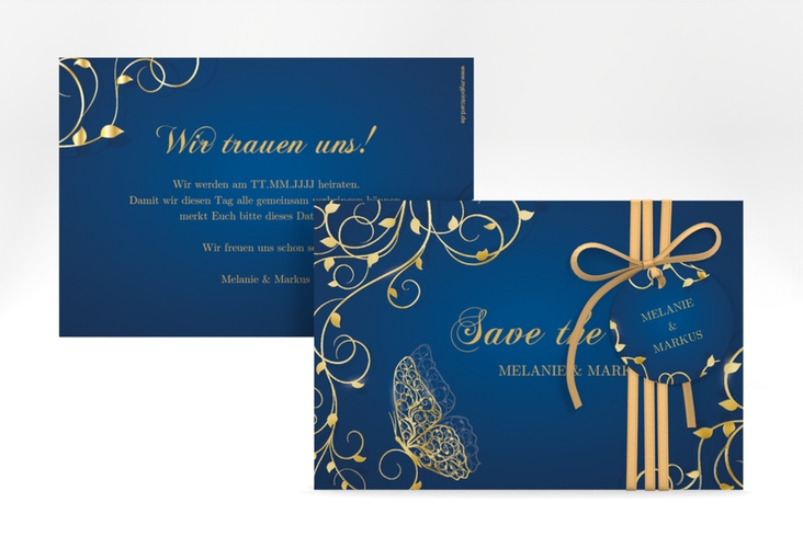 Save the Date-Karte Eternity A6 Karte quer blau gold