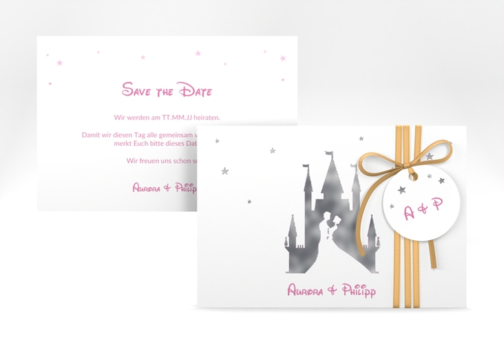 Save the Date-Karte Castle A6 Karte quer rosa silber