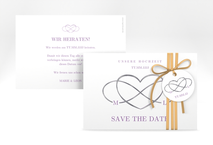 Save the Date-Karte Infinity A6 Karte quer lila silber