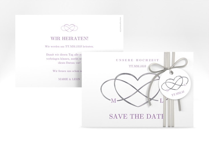 Save the Date-Karte Infinity A6 Karte quer lila silber
