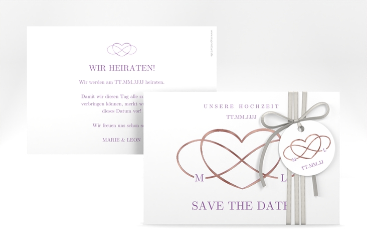 Save the Date-Karte Infinity A6 Karte quer lila rosegold
