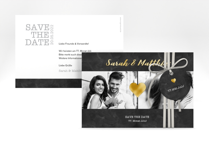 Save the Date-Karte Sparkly A6 Karte quer grau gold