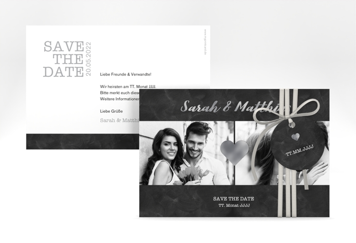 Save the Date-Karte Sparkly A6 Karte quer grau silber