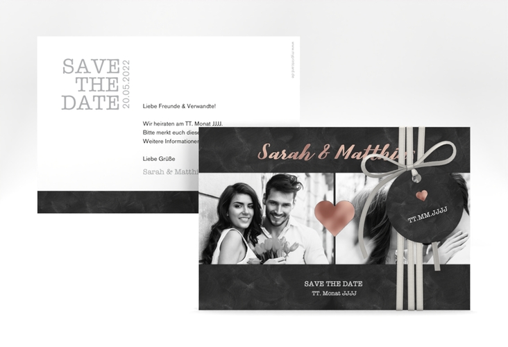 Save the Date-Karte Sparkly A6 Karte quer grau rosegold
