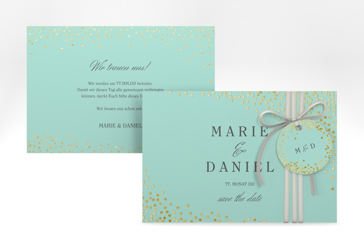 Save the Date-Karte Glitter A6 Karte quer mint gold