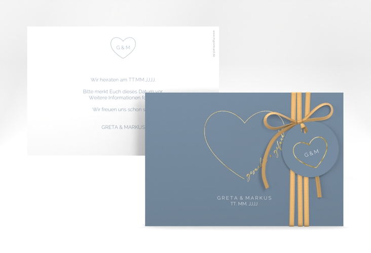 Save the Date-Karte Lebenstraum A6 Karte quer blau gold
