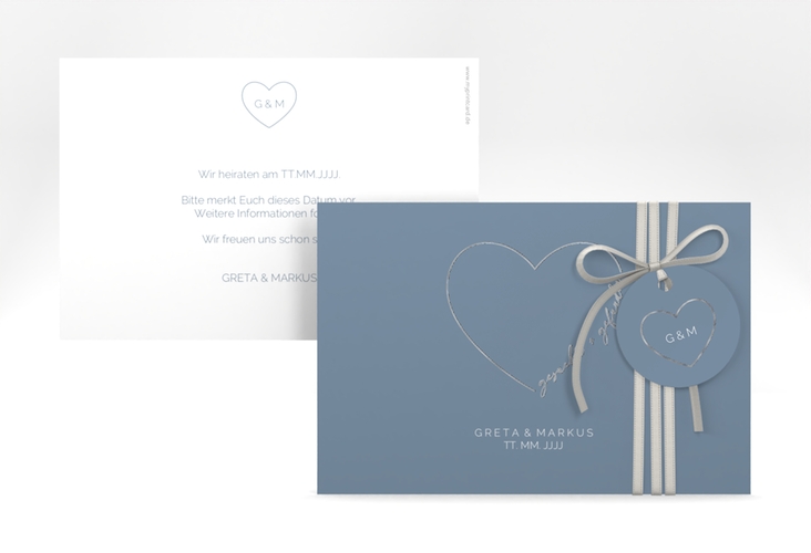 Save the Date-Karte Lebenstraum A6 Karte quer blau silber