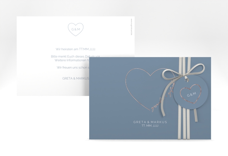 Save the Date-Karte Lebenstraum A6 Karte quer blau rosegold