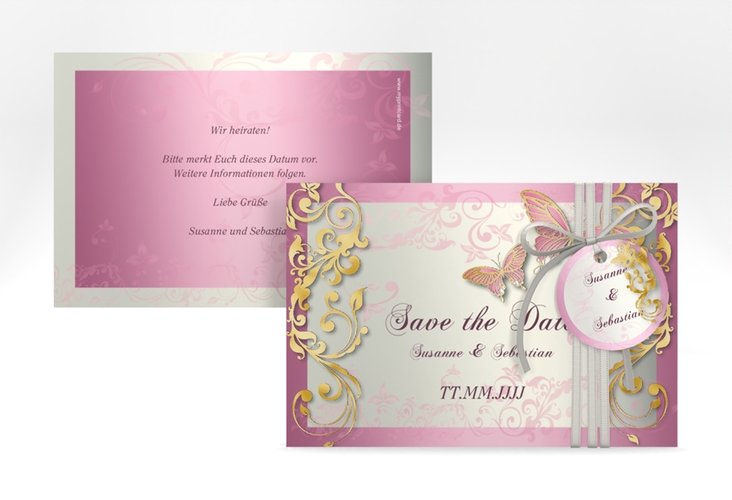 Save the Date-Karte Hochzeit Toulouse A6 Karte quer rosa gold romantisch mit Schmetterlingen