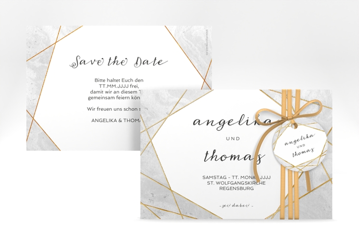 Save the Date-Karte Asymmetry A6 Karte quer grau gold