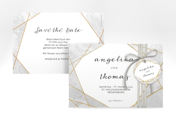 Save the Date-Karte Asymmetry A6 Karte quer grau gold