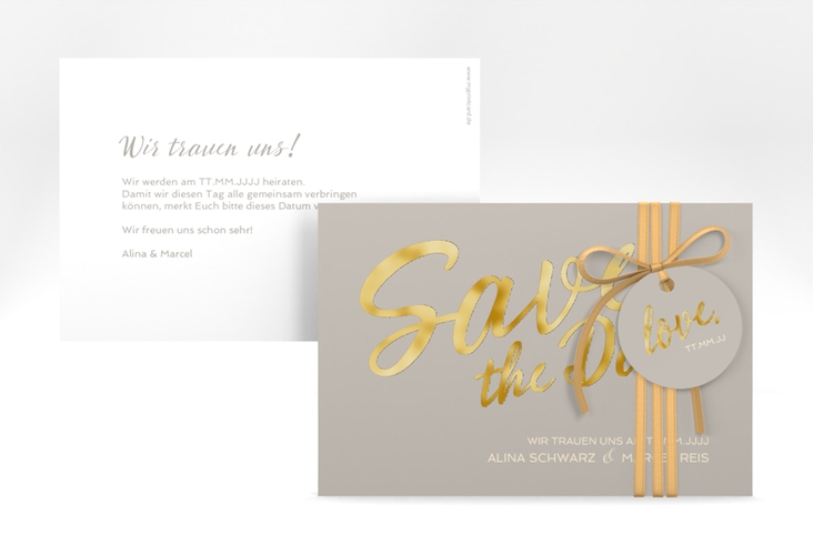 Save the Date-Karte Glam A6 Karte quer grau gold