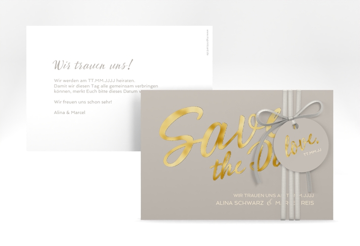 Save the Date-Karte Glam A6 Karte quer grau gold