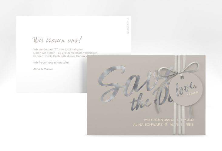 Save the Date-Karte Glam A6 Karte quer grau silber