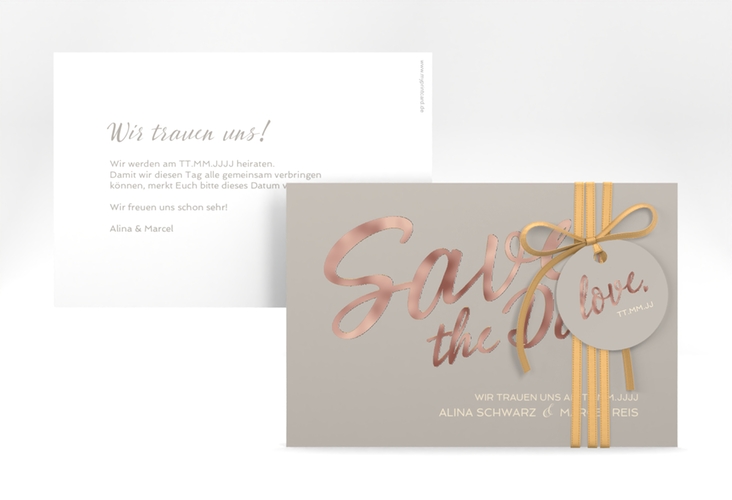 Save the Date-Karte Glam A6 Karte quer grau rosegold