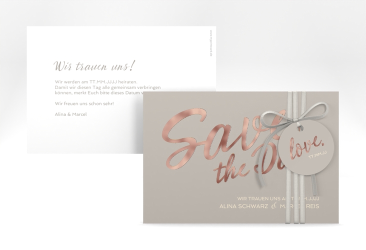 Save the Date-Karte Glam A6 Karte quer grau rosegold