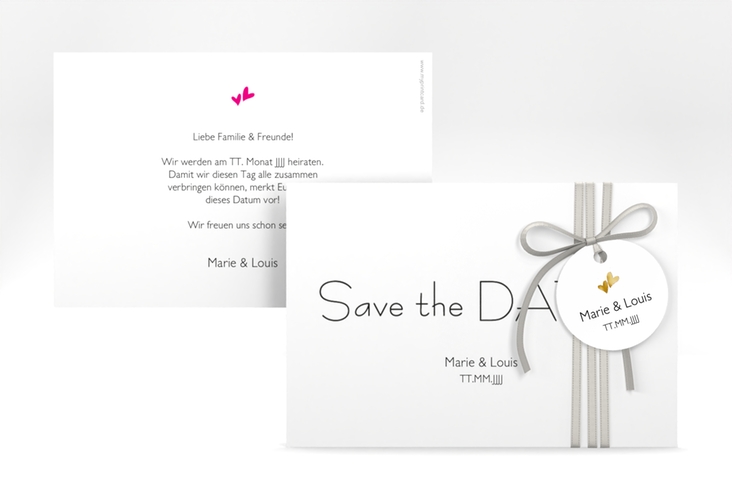 Save the Date-Karte Hochzeit Twohearts A6 Karte quer pink gold