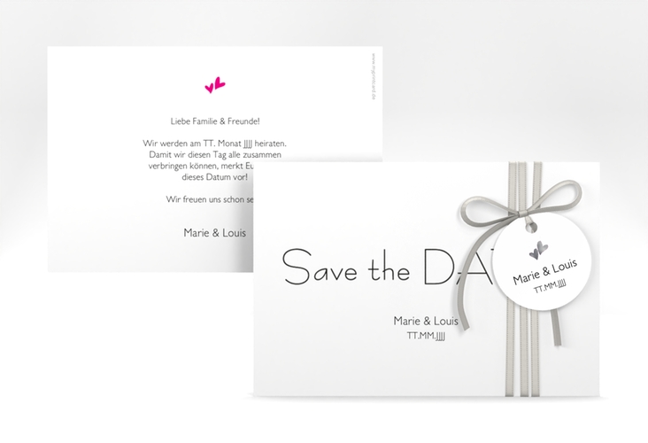 Save the Date-Karte Hochzeit Twohearts A6 Karte quer pink silber