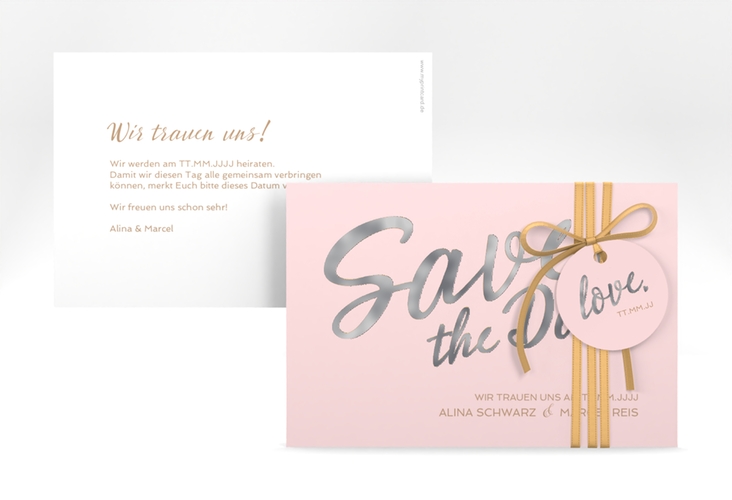 Save the Date-Karte Glam A6 Karte quer rosa silber