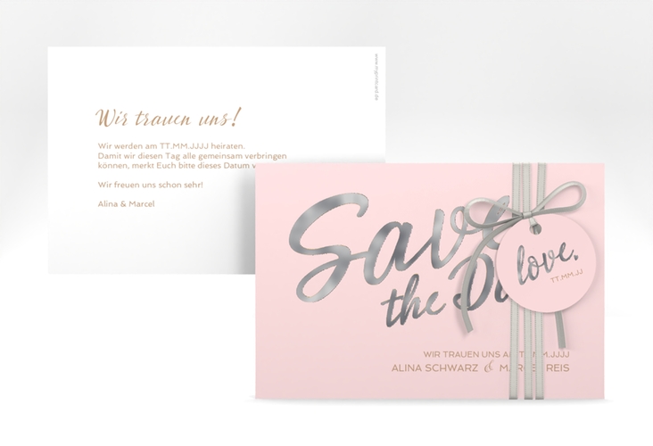 Save the Date-Karte Glam A6 Karte quer rosa silber