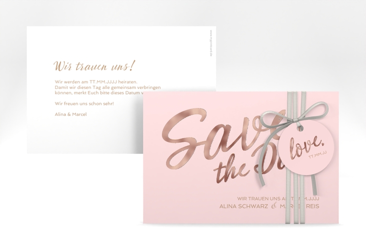 Save the Date-Karte Glam A6 Karte quer rosa rosegold