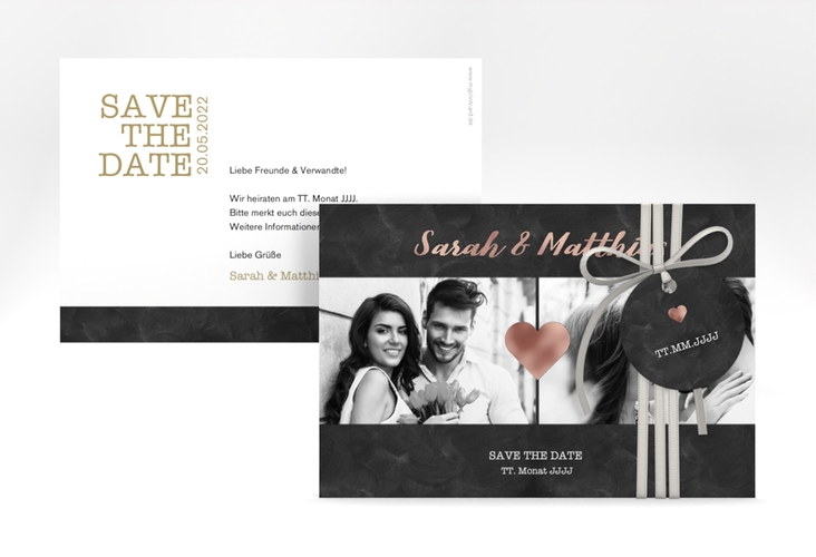 Save the Date-Karte Sparkly A6 Karte quer gold rosegold