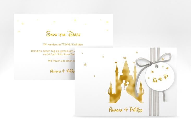 Save the Date-Karte Castle A6 Karte quer gold gold