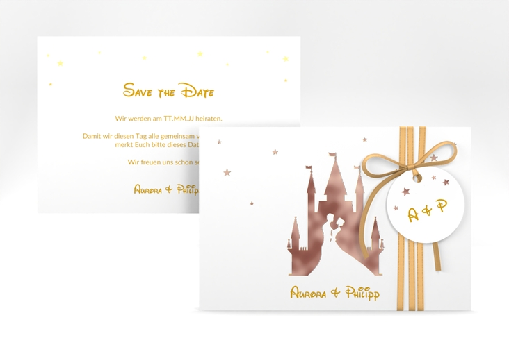 Save the Date-Karte Castle A6 Karte quer gold rosegold