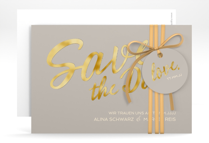 Save the Date-Karte Glam A6 Karte quer grau gold