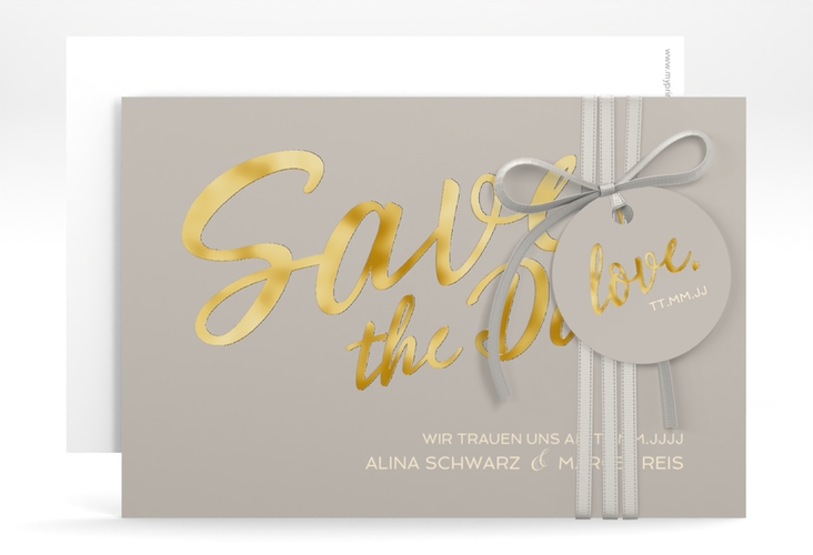 Save the Date-Karte Glam A6 Karte quer grau gold
