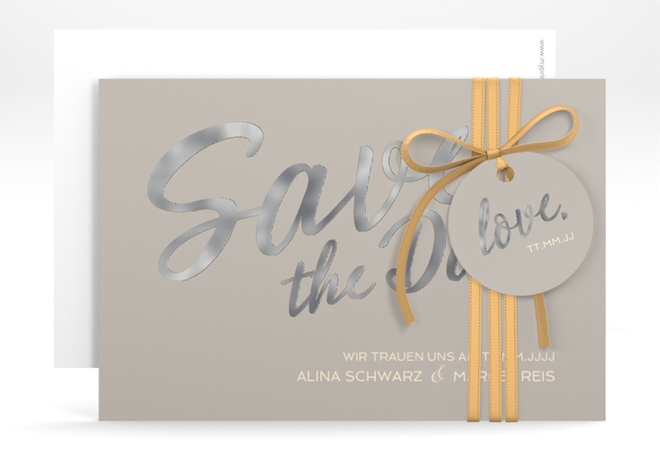 Save the Date-Karte Glam A6 Karte quer grau silber