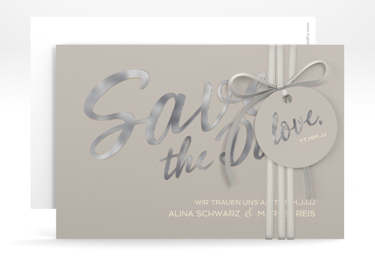 Save the Date-Karte Glam A6 Karte quer grau silber