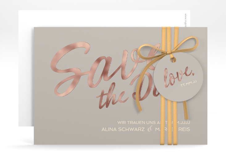 Save the Date-Karte Glam A6 Karte quer grau rosegold