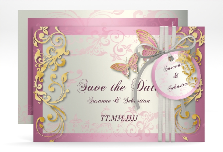 Save the Date-Karte Hochzeit Toulouse A6 Karte quer rosa gold romantisch mit Schmetterlingen