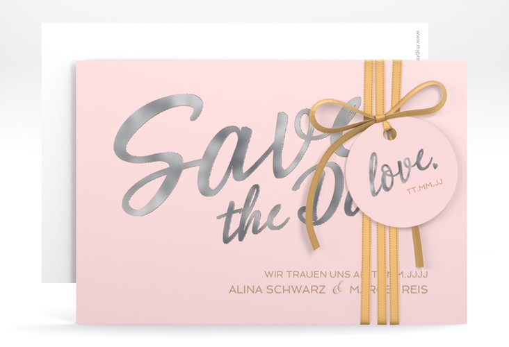 Save the Date-Karte Glam A6 Karte quer rosa silber