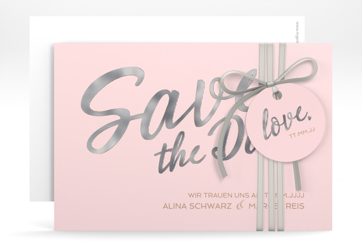 Save the Date-Karte Glam A6 Karte quer rosa silber