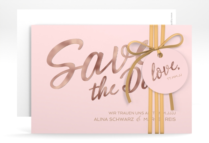 Save the Date-Karte Glam A6 Karte quer rosa rosegold